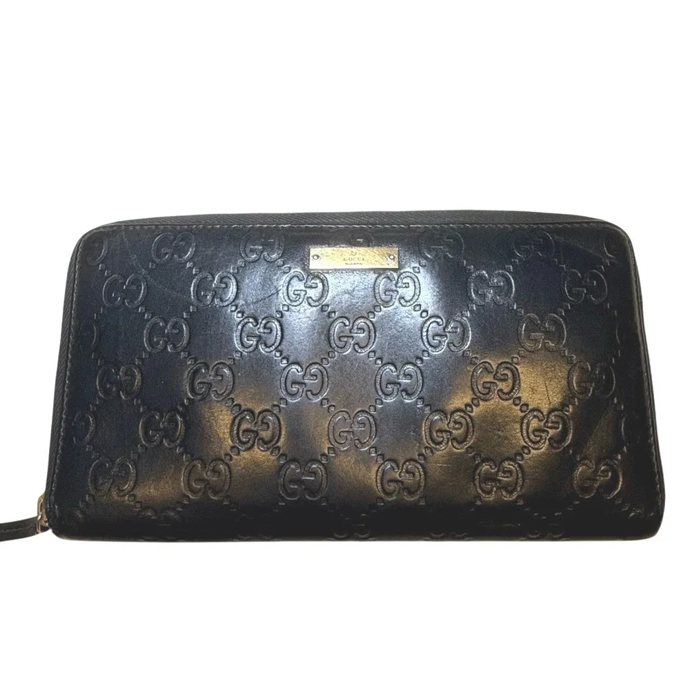 Gucci Black Monogram Leather Zip Wallet